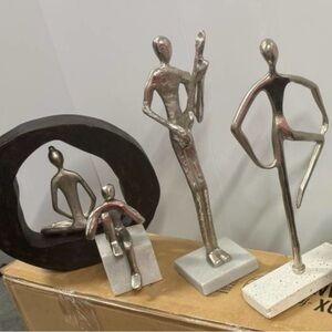 Modern Silver and Black Abstract Sculptures